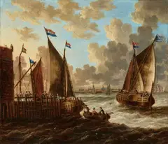 Peter van de Velde, Two Landscapes with Ships off the Coast of Antwerp, Oil on canvas (relined)