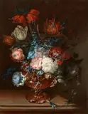 Johann Martin Metz, Still Life with an Emperor's Crown, Tulips, Peonies, Morning Glory, Snowball Flowers and Hyacinths, Oil on canvas (relined)