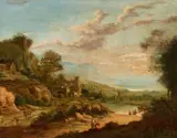 Johann Christian Vollerdt, River Landscape with Castle Ruin and Figural Staffage