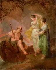 Bernhard Rode, Charon Inviting Two Women to Step into his Boat, Oil on canvas (relined)