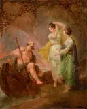 Bernhard Rode, Charon Inviting Two Women to Step into his Boat