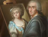 Sebastien Gratise, Self-Portrait beside a Portrait of a Lady on an Easel, Chalk pastel on paper