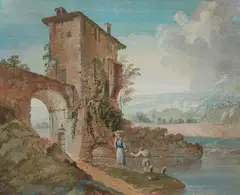 Two Landscapes with Ruins and Pastoral Figures by attributed to Bernardino Giuseppe Bison, Gouache on paper, mounted on canvas, offered Jun 2021