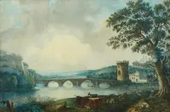 German School circa 1800, Landscape with a Bridge over a River (possibly the Arno), Watercolour on paper