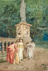 Three Women in a Park by Hubert von Herkomer, Watercolour on paper, offered Jun 2021