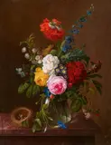Gottfried Wilhelm Voelcker, Flower Still Life with a Bird´s Nest, Oil on canvas (relined)