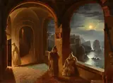 Franz Ludwig Catel, Three Carthusian Monks in the Cloister of the Certosa di San Giacomo in Capri by Moonlight, Oil on canvas (relined)