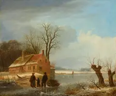 Andreas Schelfhout, Winter Landscape with a River, Oil on panel