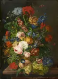 Franz Xaver Petter, Flower Still Life with Peaches and Grapes