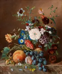Jan van Ravensway, Still Life with Flowers and Fruits, Oil on canvas