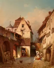 Michael Neher, Donauwörth. The Old City Walls with a View of the Holy Cross Church, Oil on thick cardboard