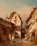 Michael Neher, Donauwörth. The Old City Walls with a View of the Holy Cross Church, Oil on thick cardboard