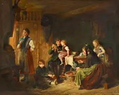 A Family Scene by Felix Schlesinger, Oil on panel (parquetted), sold Jun 2021