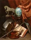 Pauline Wissant, Still Life with a Painter's Palette, Ovid's Metamorphoses, Armour and a Sword, Oil on canvas