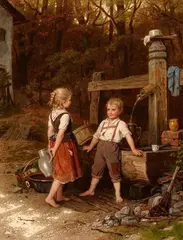 First, a Kiss! by Johann Georg Meyer, Oil on canvas, sold Jun 2021