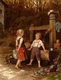 Johann Georg Meyer, First, a Kiss!, Oil on canvas