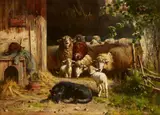 Otto Friedrich Gebler, Sheep and a Dog in a Stable, Oil on panel