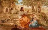 Christ at the Home of Mary and Martha by studio of Henryk Siemiradzki, Oil on canvas (relined), sold Jun 2021