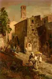 Oswald Achenbach, Mountain Town in the Campania, Oil on canvas (relined)