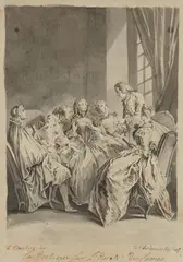 Daniel Nikolaus Chodowiecki, La critique sur l´ecole des femmes and Les premières Ridicules after François Boucher, Brush and grey ink