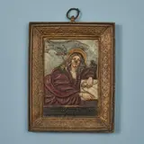 Leonhard Posch, A cast iron plaque with Saint John the Evangelist, Black and bronze tone patinated cast iron, coloured lacquer. Dated 1845 on the reverse. H with hanging loop