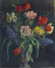 Georg Burmester, Frühlingsblumen, Oil on canvas