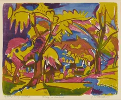 Peter August Böckstiegel, Frühling in Cossebaude, 1920, Colour lithograph on cream-coloured paper