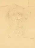 Hans Bellmer, Ohne Titel (Doppelportrait einer jungen Frau), 1960, Pencil drawing on laid paper with watermark (double armoured hand with axe)