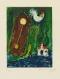 Marc Chagall, L'Horloge, 1956, Colour etching on wove paper with watermark "RIVES"