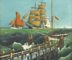 T. Lux Feininger, Hafeneinfahrt (Elbe Port), 1934, Oil on canvas