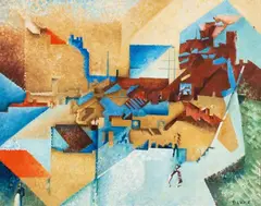 T. Lux Feininger, Cubist Picture (Dedicated to Juan Gris), 1974, Oil on card