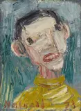 Clifford Holmead Phillips, Junger Mann im gelben Pullover, 1973, Oil on canvas, mounted on thin wooden panel