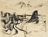 Erich Heckel, Untergehende Sonne, 1914, Brush and India ink on laid paper with watermark "SLG"