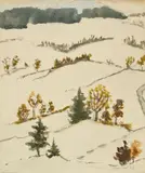 Schneehang II by Erich Heckel, 1967, Watercolour over chalk drawing on laid paper with watermark (crowned lily), sold Dec 2020