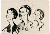 Drei weibliche Köpfe by Ernst Ludwig Kirchner, 1934, Brush and India ink and pen drawing on firm smooth wove paper, offered Dec 2020
