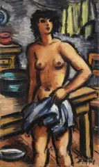 Nu debout dans la cuisine by Frans Masereel, 1948, Oil on card, sold Dec 2020