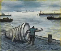 Frans Masereel, Hambourg, Bouee sur le quai, 1966, Oil on artist's board, mounted on fibreboard