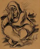 Ludwig Meidner, Weinende Figur. Verso: Flehende Figuren, 1916, India ink drawing on brownish paper
