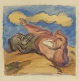 Ludwig Meidner, Liegende bärtige Figur in Landschaft, 1924, Watercolour and chalk on drawing paper