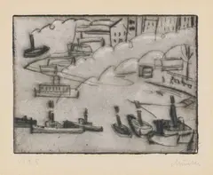 Gabriele Münter, Bei der Schleuse (Stockholm), 1916, Etching on firm laid paper