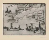 Gabriele Münter, Bei der Schleuse (Stockholm), 1916, Etching on firm laid paper
