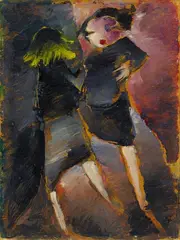 Die Diele der Dame. Les deux amies by Werner Scholz, 1927, Oil on artist's board, sold Dec 2020