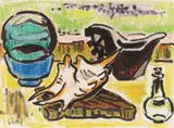 Stillleben mit Muschel by Karl Schmidt-Rottluff, 1962, Brush and India ink and coloured chalks, partly hightened with white, on watercolour laid paper, sold Dec 2020