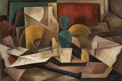 Stilleben mit Laute by Eberhard Viegener, 1950, Oil on fibreboard, sold Dec 2020