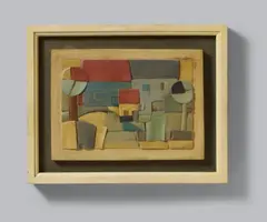 Eberhard Viegener, Herbstliches Dorf, 1930, Plaster relief, painted by the artist with linseed tempera, on wood