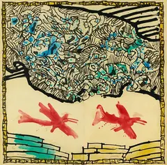 Pierre Alechinsky, Vol Augural, 1990, Colour aquatint etching on paper on canvas