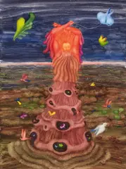 Arik Brauer, Farbenbringer, 1960/1970, Tempera on card
