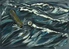 Werner Büttner, Rundholz trifft Kantholz im Atlantik, 1981, Oil on canvas