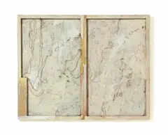 Gerhard Hoehme, fili scrivibili, 1965, Fensterbild: acrylic and string on canvas on wood