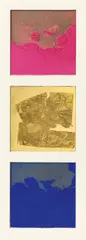 Yves Klein, Untitled (From: Edition Original I), 1962/1964, 3-part work: pigment, rose, pigment, blue and gold leaf, on card between plastic-foil. Each